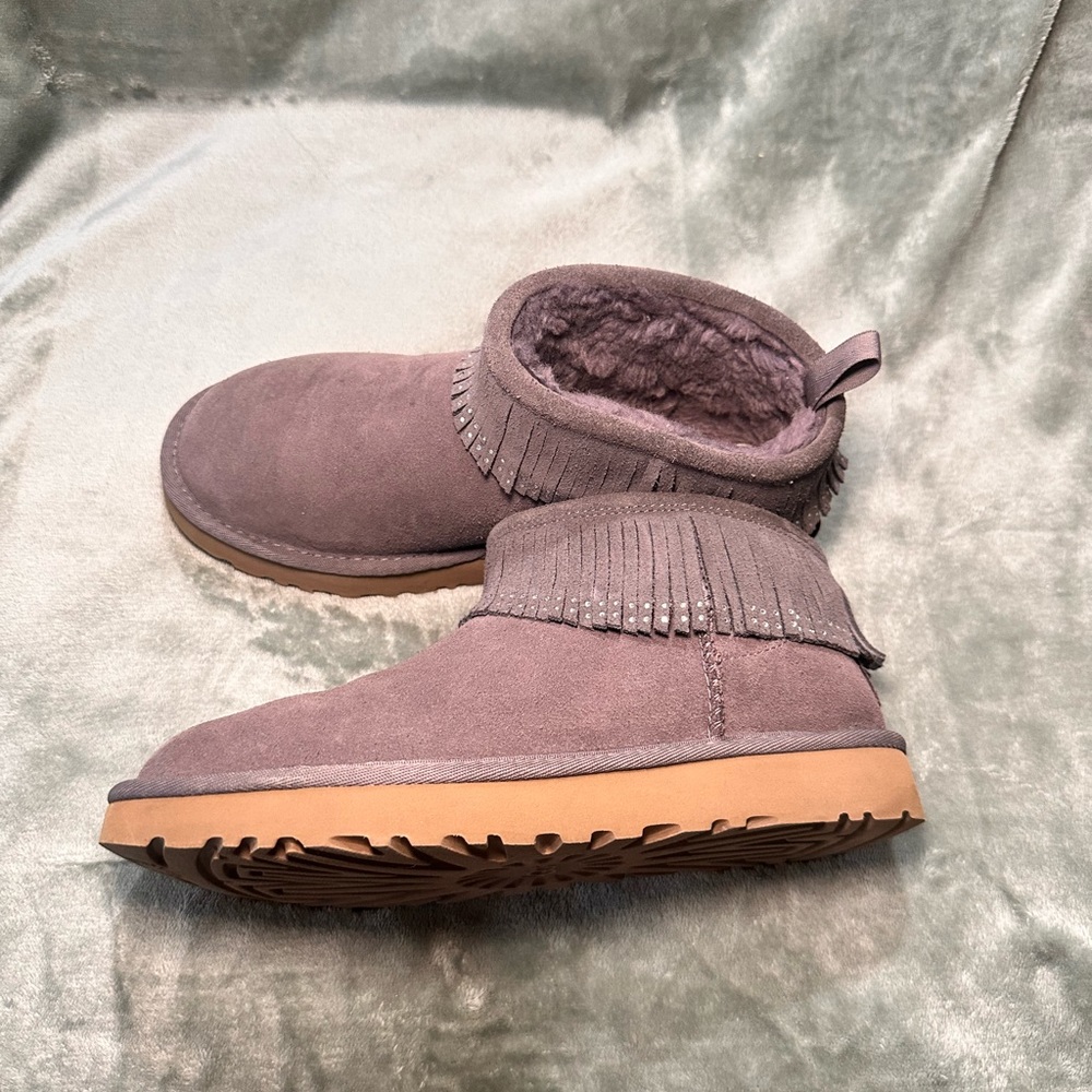 Ugg Grey Ultra Mini Bling Fringe Boot